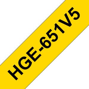 Tape 24mm High Grade Laminated Black On Yellow 5 Pack (hg 651v5)