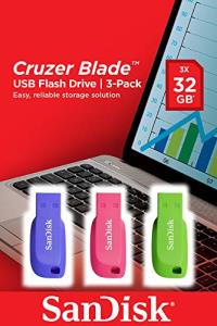 SanDisk Cruzer Blade - 32GB USB Stick - USB 2.0 - blue, green, pink (pack of 3)